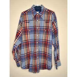 1990s Wrangler Western Shirts Blue Pink Thick Plaid Rodeo Cowboy Snap Shirt XL